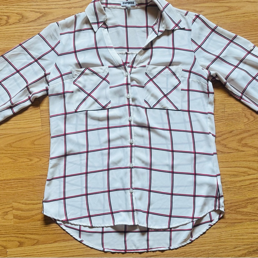 Express White and Red Plaid Shirt